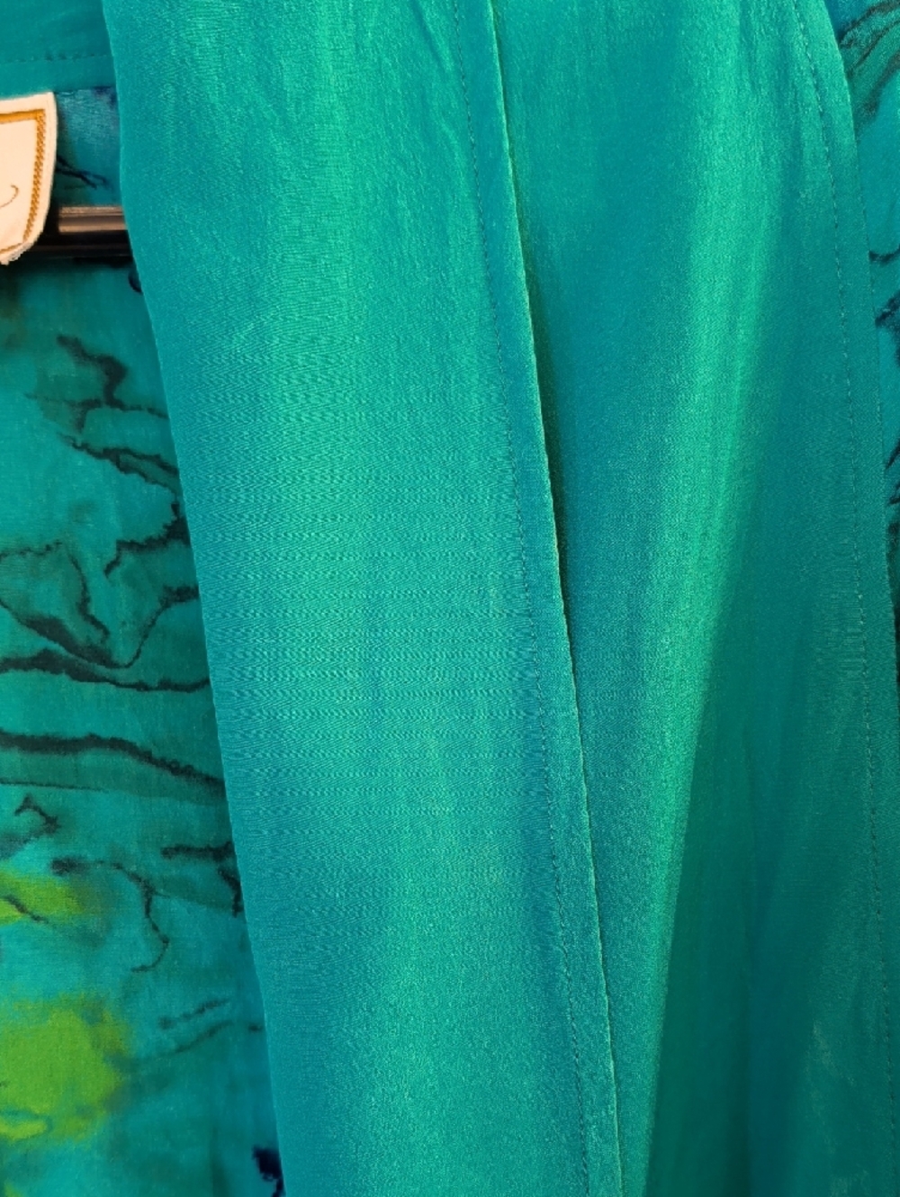Diane Gilman 100% Silk Watercolor Cardigan Size M | Teal Open Front Duster Top - Picture 3 of 10